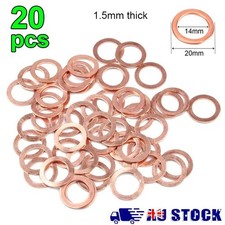 20X Gasket Crush Washers Solid Copper Car Engine Seal Flat Ring 14mm ID 20mm OD
