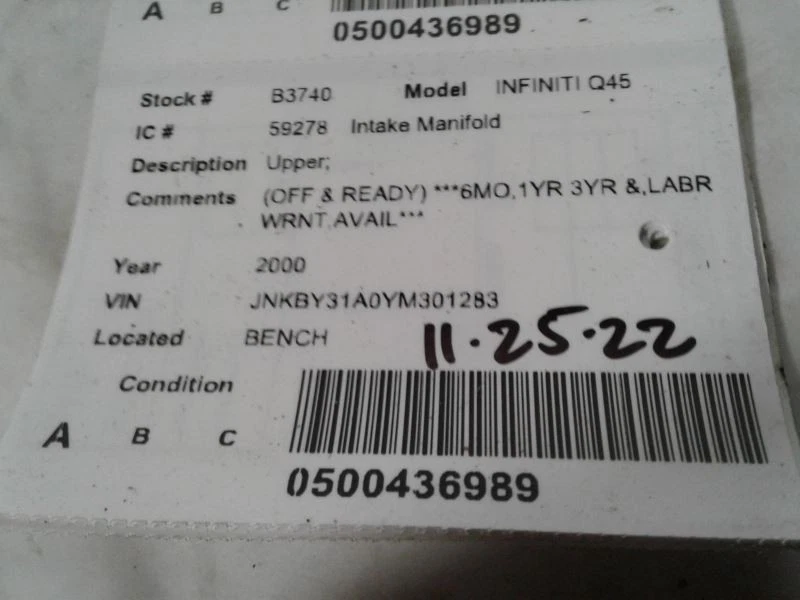 Intake Manifold Upper Fits 98-01 INFINITI Q45 1643839 - Image 3 of 3