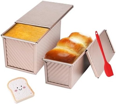 Pullman loaf pan two pack with lids nonstick bread baking set