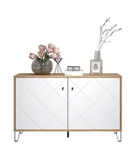 Sideboard Kommode Schuhschrank modern weiß matt Eiche Metallgestell 123 cm