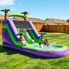 Giant Commercial PVC Inflatable Bounce House Tropical Water Slide for Kids Party