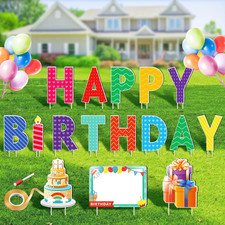 Remiawy Happy Birthday Yard Sign with Stakes - 16pcs Happy Birthday Yard Sign, P