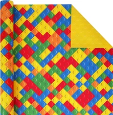 Reversible Building Blocks Wrapping Paper for Boys Girls - 17 Inch X 33 Ft - Col