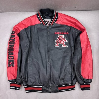 Arkansas Razorbacks Jacket Mens Large Black Red Leather 58 Sports Pig Sooie SEC