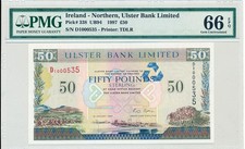 Ulster Bank Ireland 50 Pounds 1997 S/No x0005x5 PMG  66EPQ