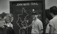 1994 Press Photo Al Bjorkman points out a new trail on a sign in Wisconsin