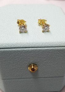 Authentic Krkc & Co 14K Gold Plated Round 4-Prong Moissanite Earrings 5mm Sterling Silver