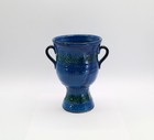 MCM Bitossi Vase Italy Italian Rimini Blue Green Porcelain Handles Relief 7" H — photo 1