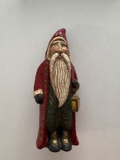 Vintage 1990 Hand Painted Carved Signed Folk Art Wood Santa Claus Christmas