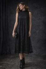 Simply Vera Wang Black Lace Midi Dress Sleeveless Keyhole Back L