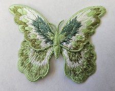 Green And Ivory Embroidered Butterfly Applique Patch, Sew On, Set Of Two