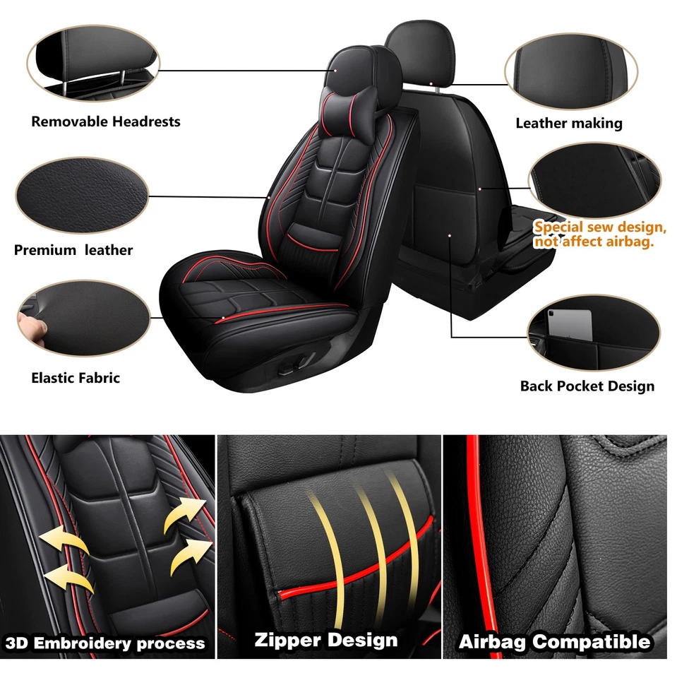 For Toyota RAV4 Full Set Leather Car Seat Cover 5-Seat Front + Rear Protectors - Imagem 2 de 4