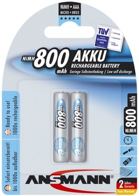 2 ANSMANN NiMH Akku maxE, Micro (AAA) 800 mAh, 2er Blister