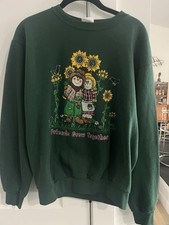 VTG 90  s Green Sweatshirt Friends Grow Together USA Cottagecore Granny Sunflower