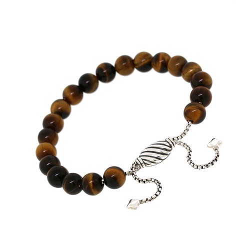 David Yurman Sterling Silver 8mm Tiger's Eye Spiritual Beads Bracelet - Picture 2 of 2