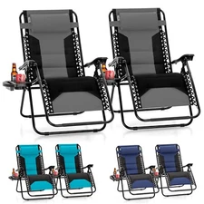 2x XXL Oversized Padded Zero Gravity Chair Foldable Patio Recliner w/ Cup Holder