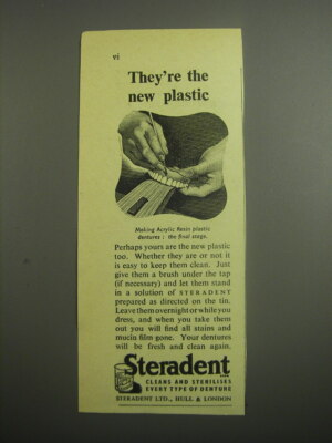 1948 Steradent Denture Cleaner Ad - They're the new plastic