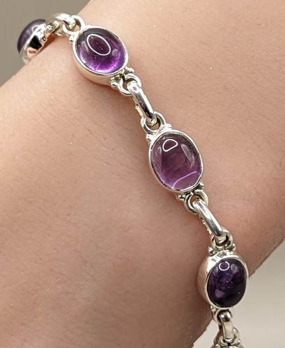 New 925 Sterling Silver Natural African Amethyst Gemstone Tennis Bracelet - Picture 2 of 10