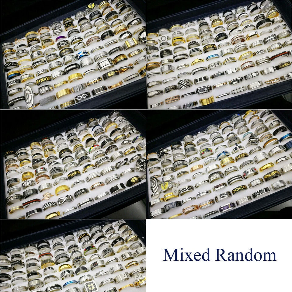 5-100pcs Wholesale Stainless Steel Mixed Rings Bulk Finger Band Ring Jewelry Lot - Image 3 of 4