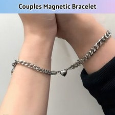 2pcs Magnetic Couple Bracelets Heart Charm Distance Gift Set Lovers