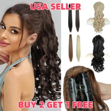 20" - 26" Real Ponytail Claw Clip Hair Extension Pony Tail Thick Hairpiece Human