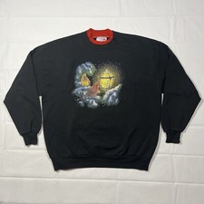 Vintage 90s Morning Sun Nature Sweatshirt Wintry Cardinals Graphic Black XL USA