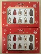 New 2 Boxes Stiletto - Long Nails - Multi Color - Shiny Christmas theme