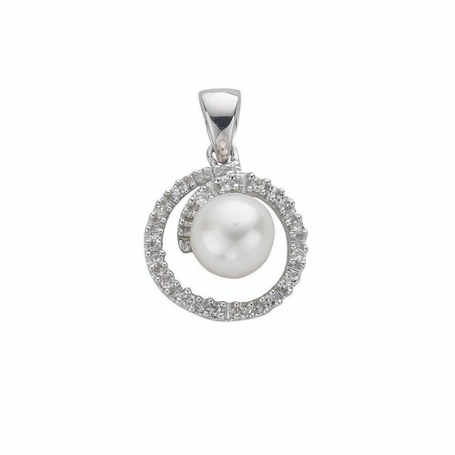 Collier Argent 925 Avec Perle De Culture & Diamants – Longueur 18 Pouces – Neuf Sans Boîte