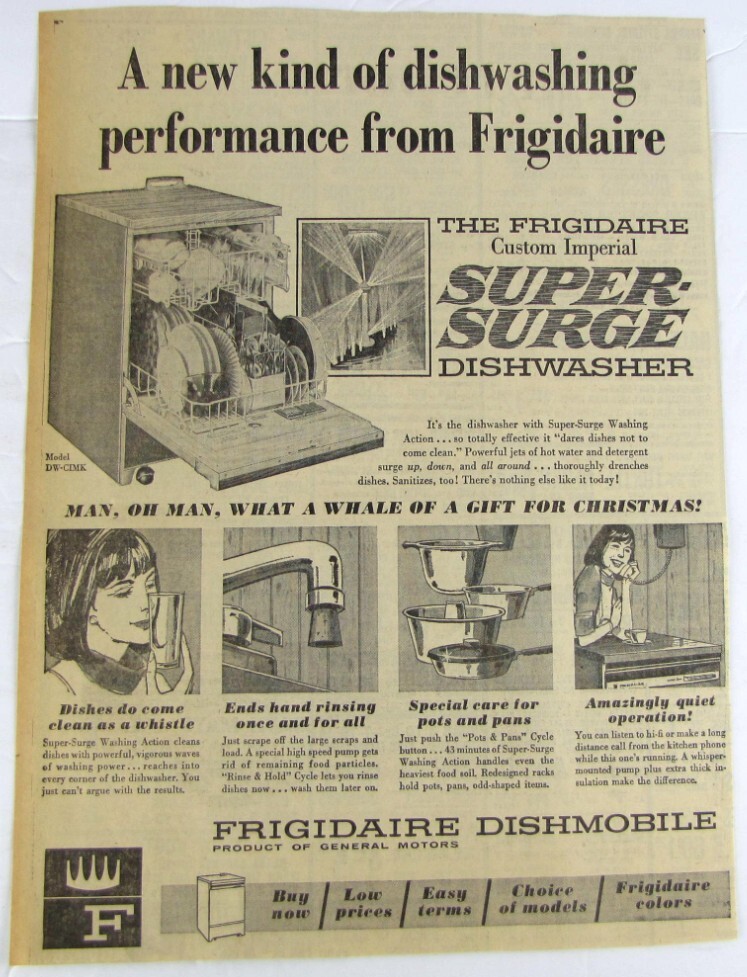 Vintage 1965 Frigidaire Super Surge Dishwasher LARGE Newspaper Print Ad