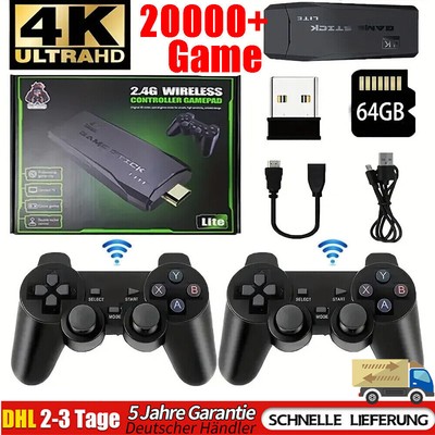 TV Videospielkonsole Stick 4K HDMI Retro Games w/ 2X Wireless Gamepad Controller