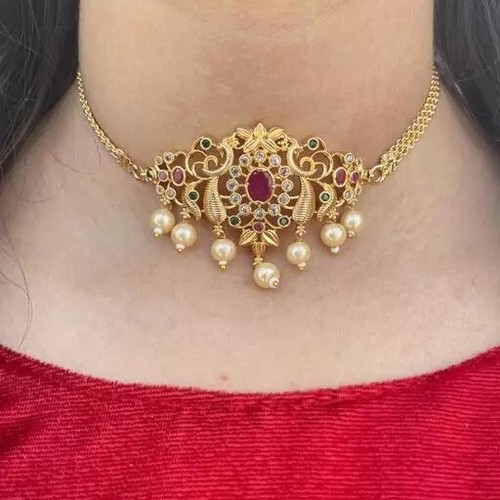 Gold Plated Pakistani Indian Designer Choker Necklace Bollywood Ethnic Jewelry - Picture 2 of 8