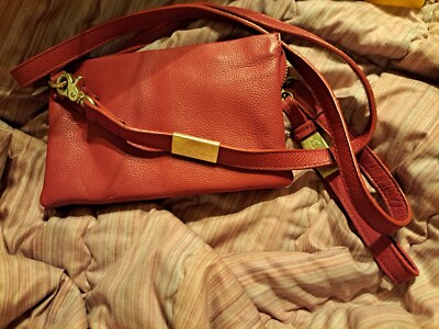 Foley Corinna Crossbody Handbag Red Pebbled Genuine Leather Purse 5 X 7