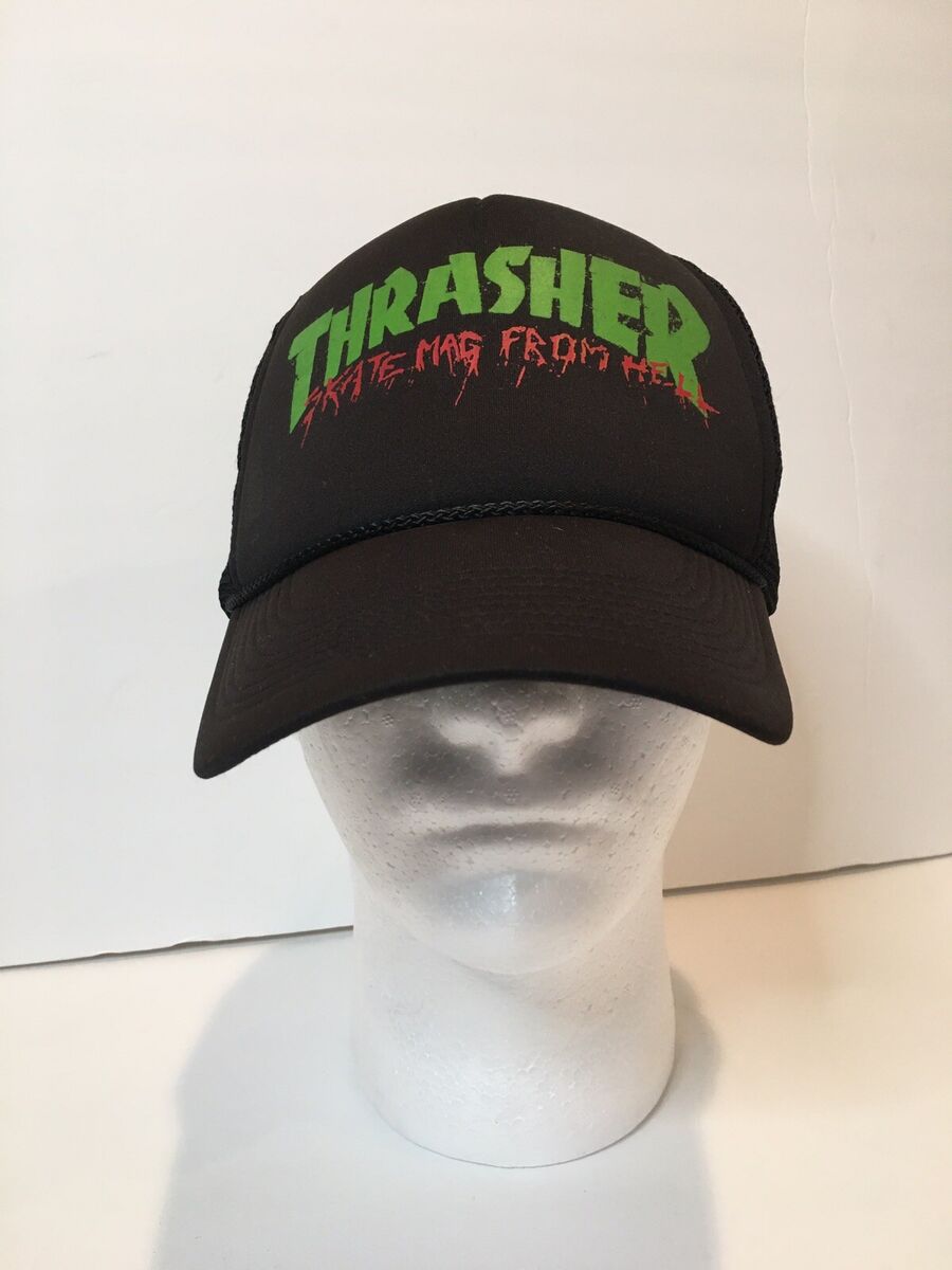 Vintage Thrasher Skate Hat Mag From Hell Mesh Trucker Hat Vintage Thrasher Skate Hat Mag From Hell Mesh Trucker Hat
