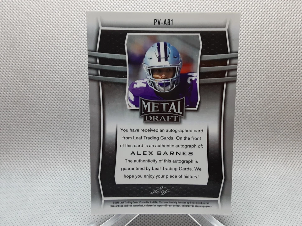 🏈2019 Leaf Metal Draft Photo Variation Alex Barnes #PV-AB1 Rookie Auto RC - Image 3 of 3