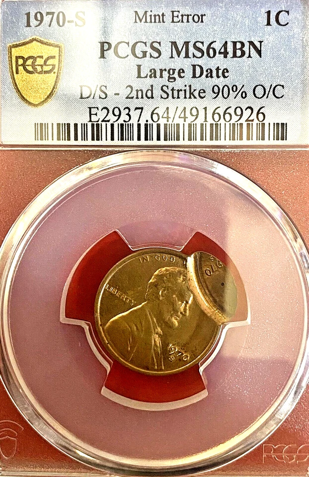 PCGS MS-64 BN! 1970-S CENT DOUBLE STRIKE WITH TWO DATES AND MM! - Image 3 of 3
