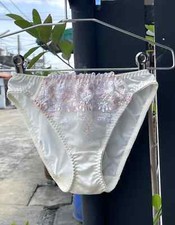 Vintage Sissy Light Yellow Hi Cut Panties Sheer Floral Lace Bikini Briefs Sz.5