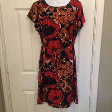 LOFT Sz S Pullover Shift Dress Floral Print Tie Belt Flutter Ruffle Sleeve EUC!