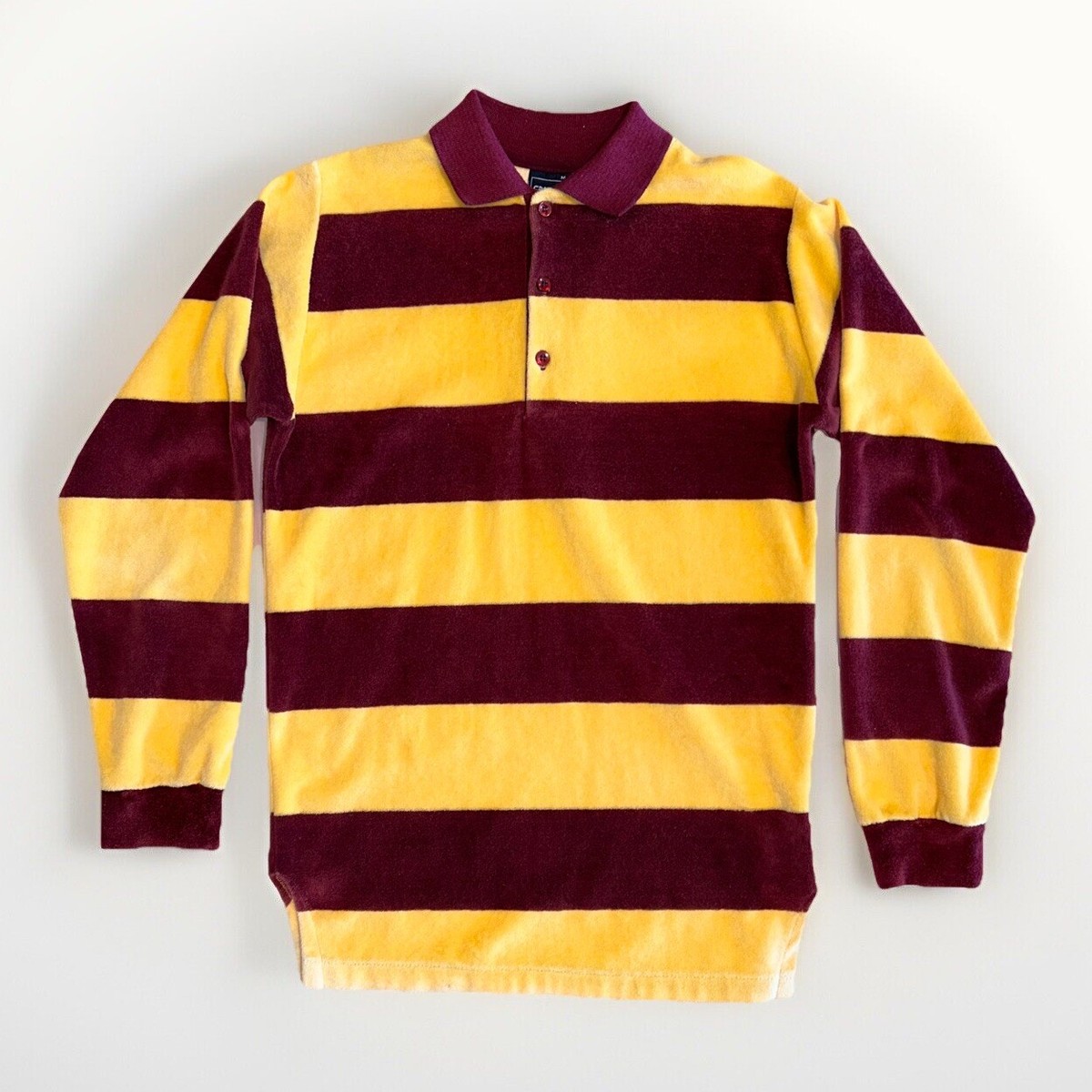 Vintage Campus Velour Polo Striped Shirt Long Sleeve USA Made 