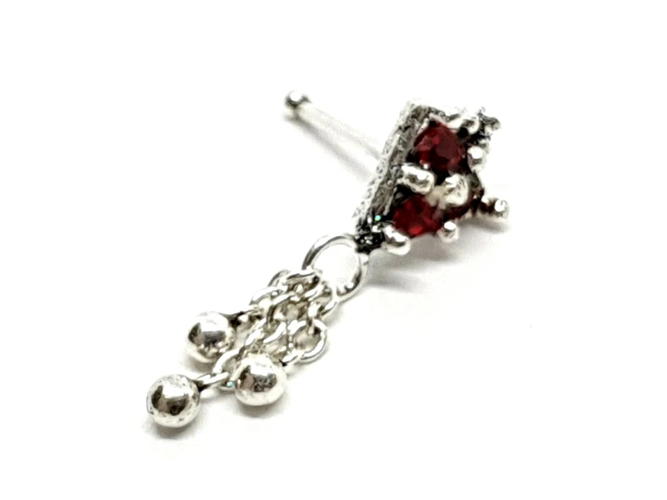 Borchia naso esotica rosso rubino argento catena a 3 sfere 20 g (0,8 mm) 6 mm... - Immagine 3 di 4