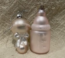 Pink White Baby Girl Shower First Christmas Ornament