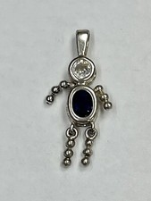 Vintage Sterling 925 silver birthstone pendant with sapphire, boy child figure