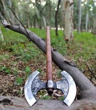 Custom Hand Forged Double Headed Viking Axe,Double Blade Axe with leather sheath