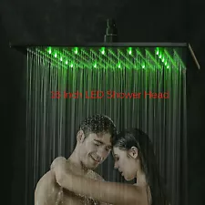 16-inch LED Shower Head Ceiling/Wall Mounted Matte Black Rainfall Square Sprayer