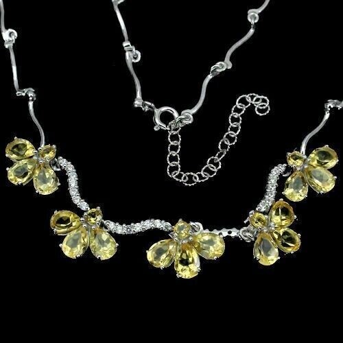 Silver Necklace Yellow Citrine Genuine Natural Gems Solid Sterling 17 to 19 Inch - Picture 18 of 24