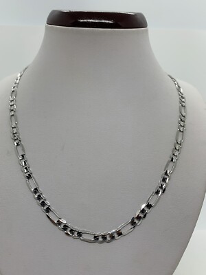 14K Solid White Gold Figaro Link Chain Necklace Men''s Women's 5.3mm 18''-30''
