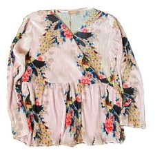 NWT Like A Baby Doll Pink Woman Medium Peplum Blouse Floral Exotic Light Casual