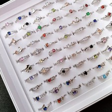 Wholesale100pcs MixedLots Women colored crystal zircon Ring Wedding Gift Jewelry