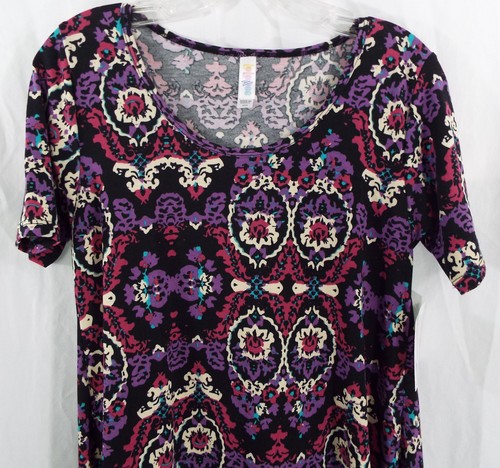 Camiseta para mujer LuLaRoe perfecta XXS negra con púrpura blanco rosa floral nueva con etiquetas - Imagen 3 de 3