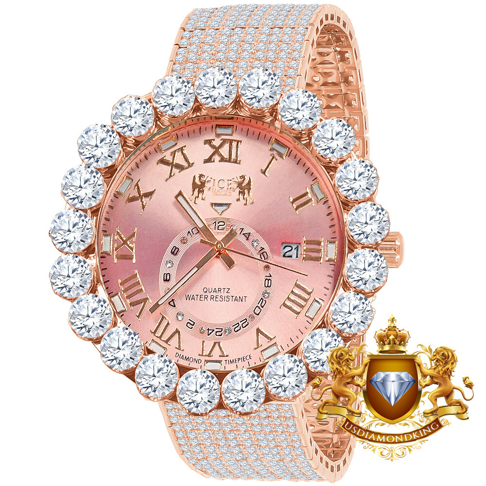 Real Diamond Dial Roman Pink Face Rose Gold 10 Row Custom  display picture 3