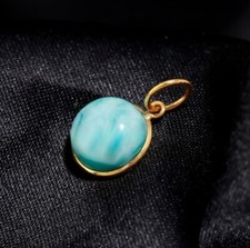 Natural Blue Larimar Round Gemstone Charm, Solid 18k Gold Charm, Charm Pendant